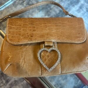 Sherry wolf Tan Leather Clutch with Heart Detail
